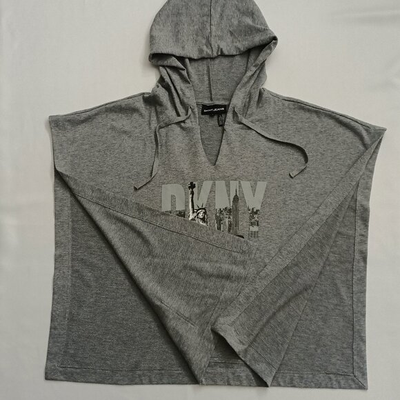 DKNY Active Gray Fleece Lady Liberty Hooded Poncho Topper. Plus Size 3X - Picture 6 of 9